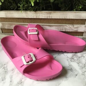 Birkenstock Pink Slide Sandals with Adjustable Buckle